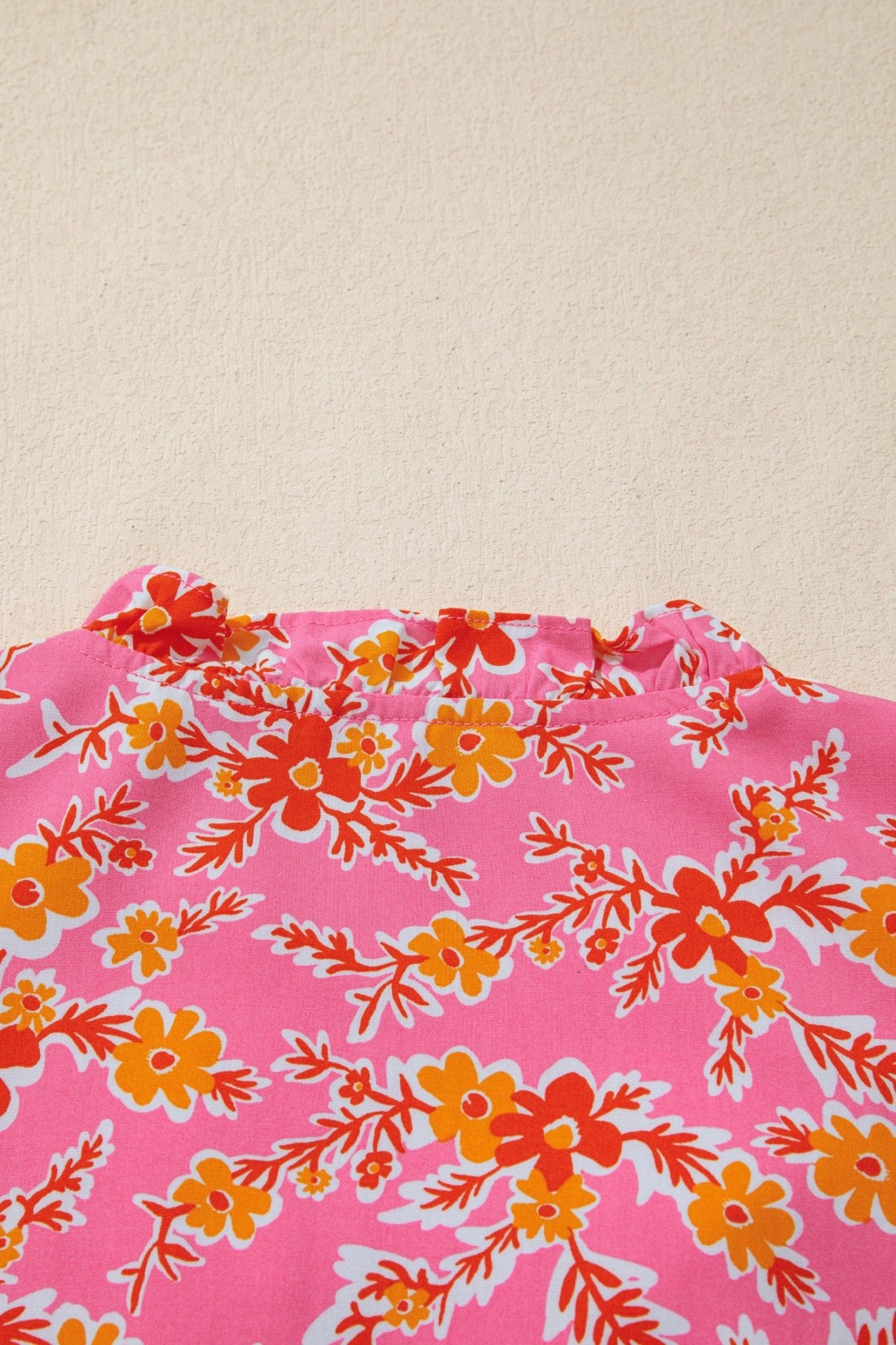 Pink Floral Long Sleeve Tassel Tied V Neck Maxi Dress - MAD RUFFI