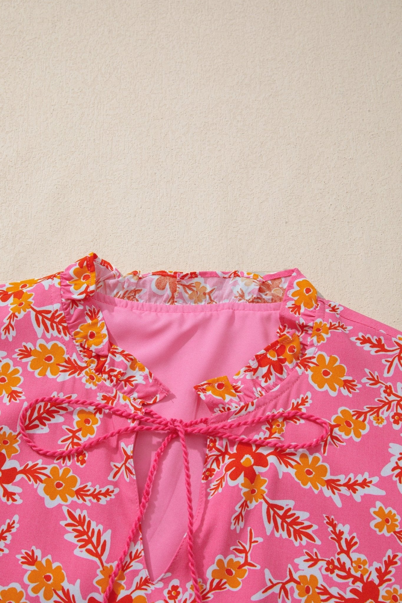 Pink Floral Long Sleeve Tassel Tied V Neck Maxi Dress - MAD RUFFI