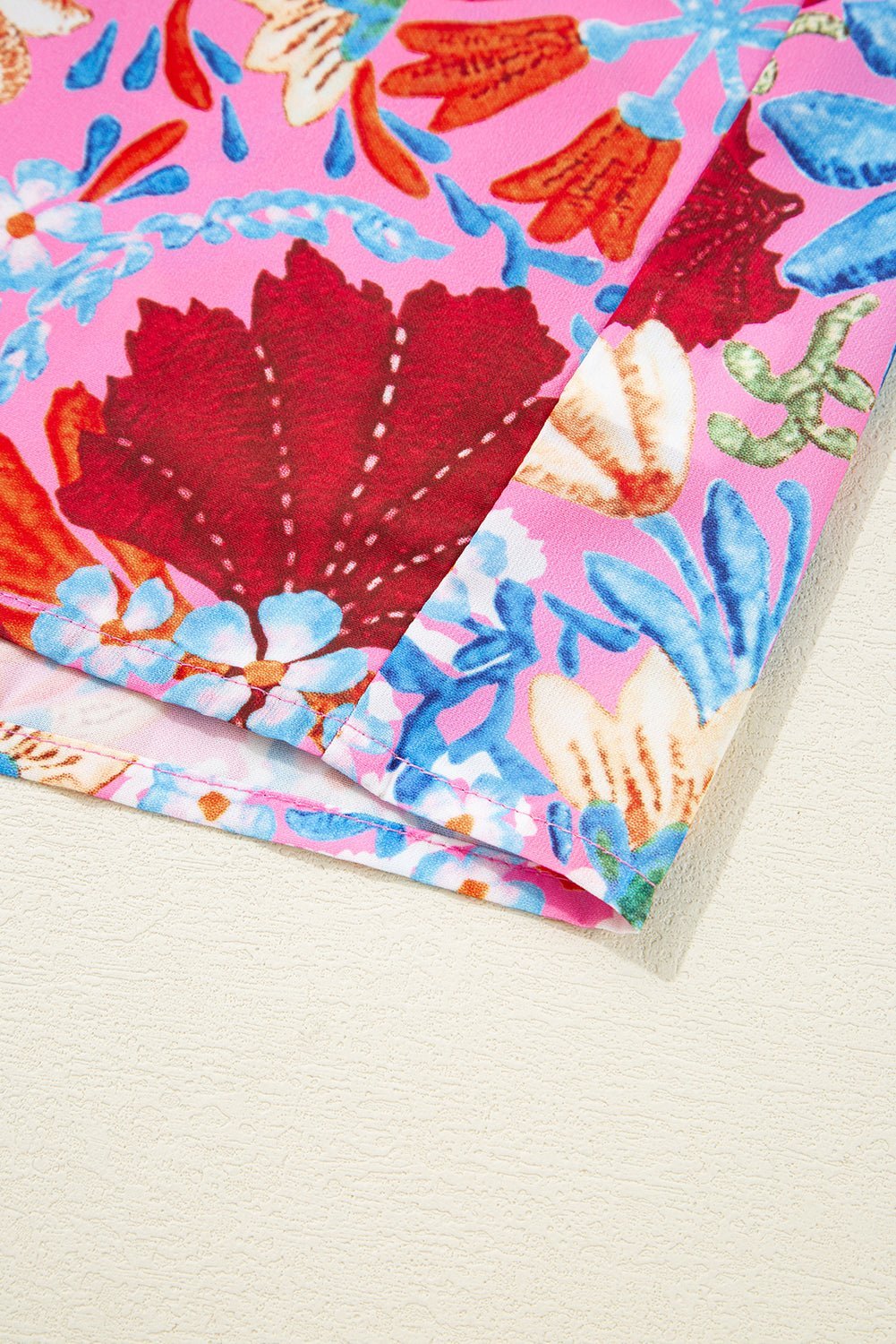 Pink Floral Print Bubble Sleeve Button Up Pleated Shirt - MAD RUFFI