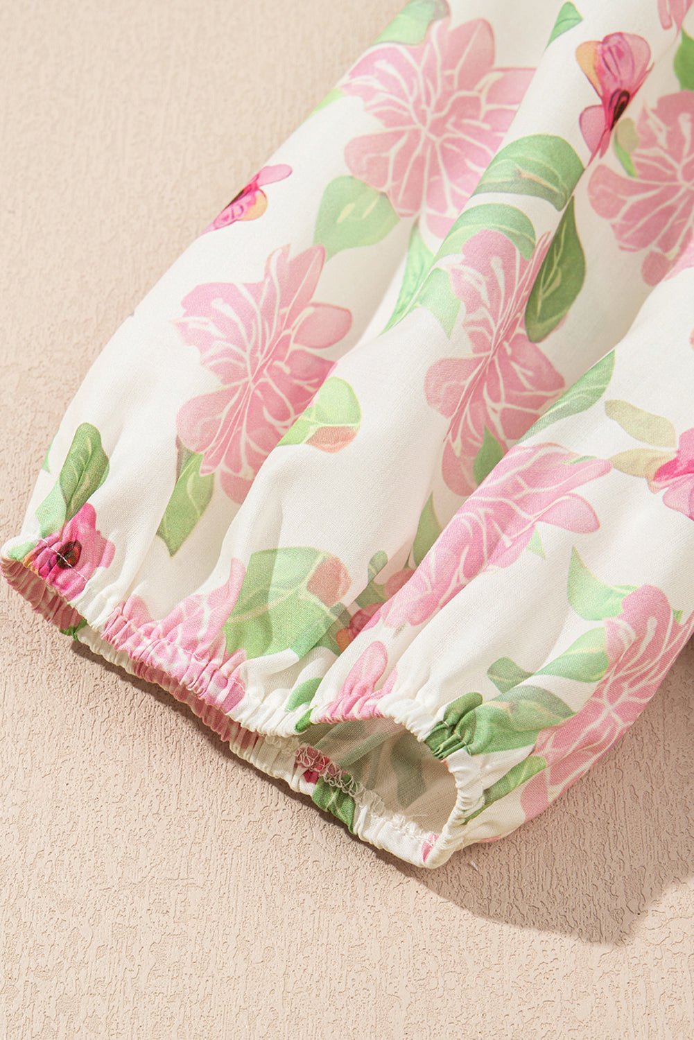 Pink Floral Print Drawstring V Neck Peplum Blouse - MAD RUFFI