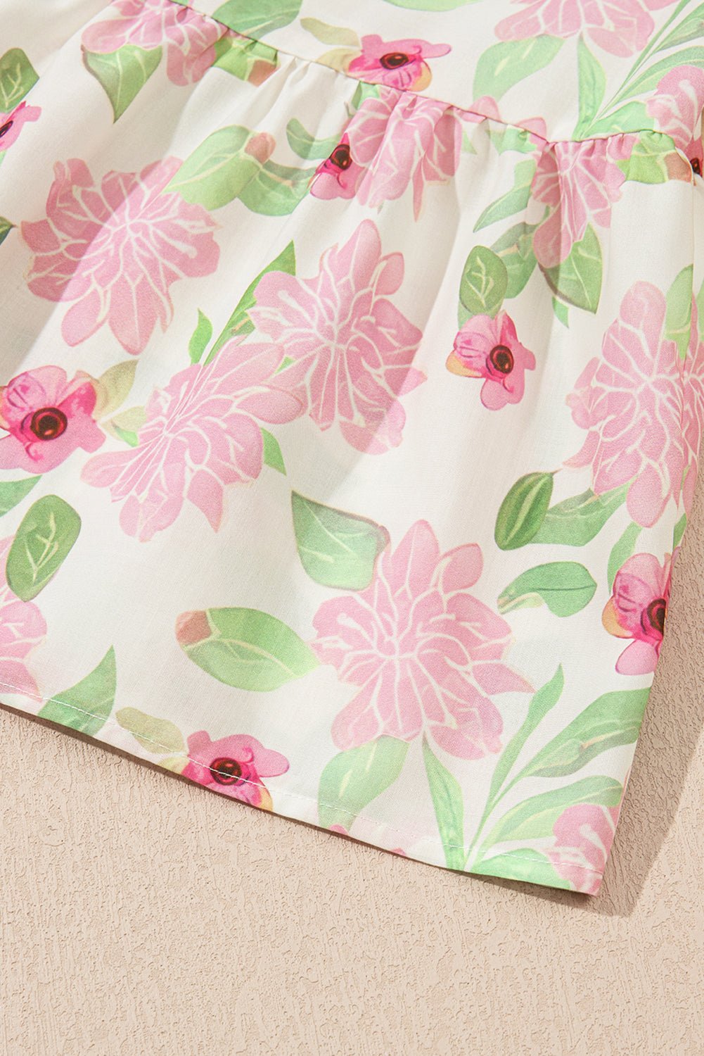 Pink Floral Print Drawstring V Neck Peplum Blouse - MAD RUFFI