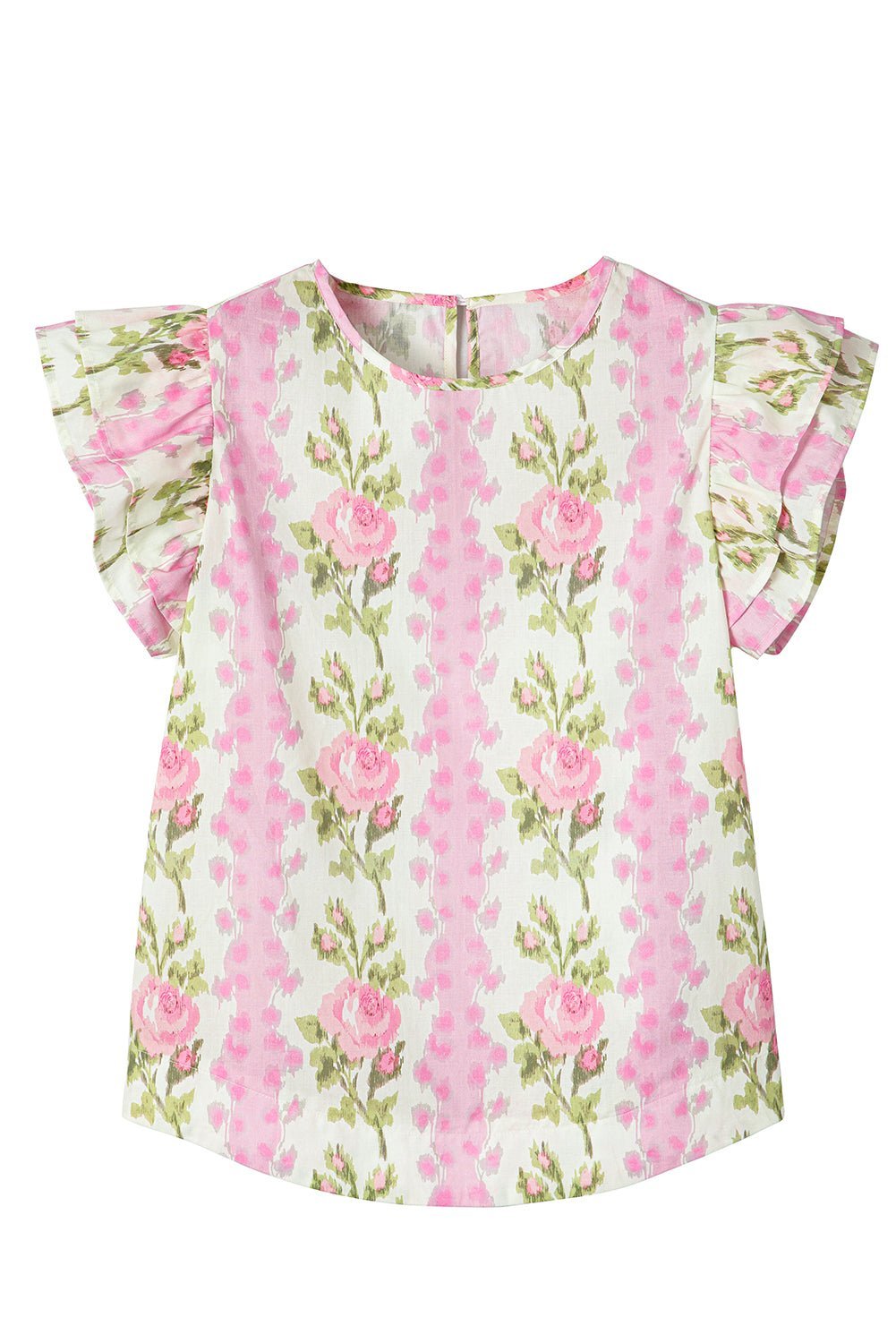 Pink Floral Print Layered Ruffle Sleeve Summer Top - MAD RUFFI