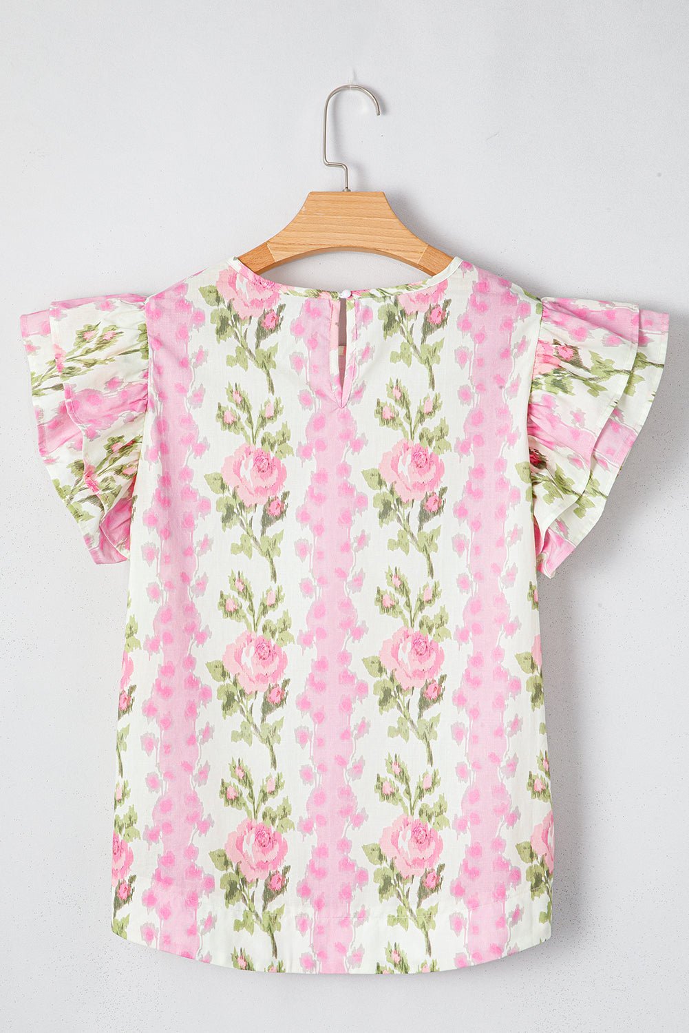 Pink Floral Print Layered Ruffle Sleeve Summer Top - MAD RUFFI