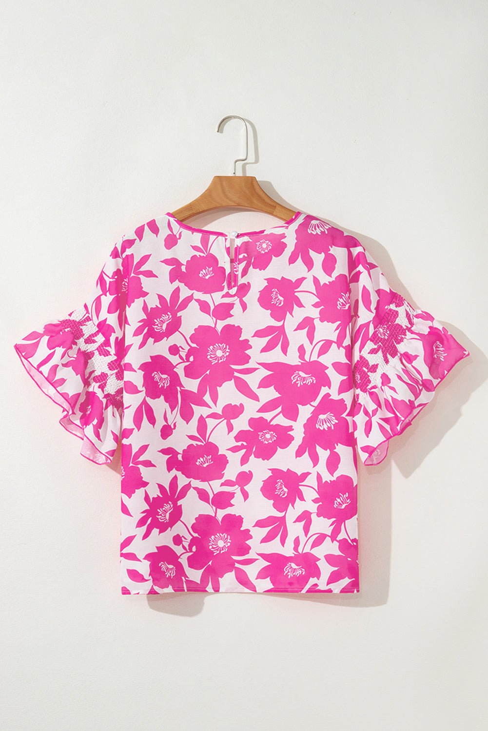 Pink Floral Print Ruffle Short Sleeve Loose Blouse - MAD RUFFI