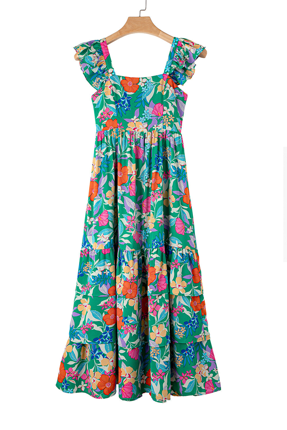 Pink Floral Print Sleeveless Ruffle Tiered Maxi Dress - MAD RUFFI