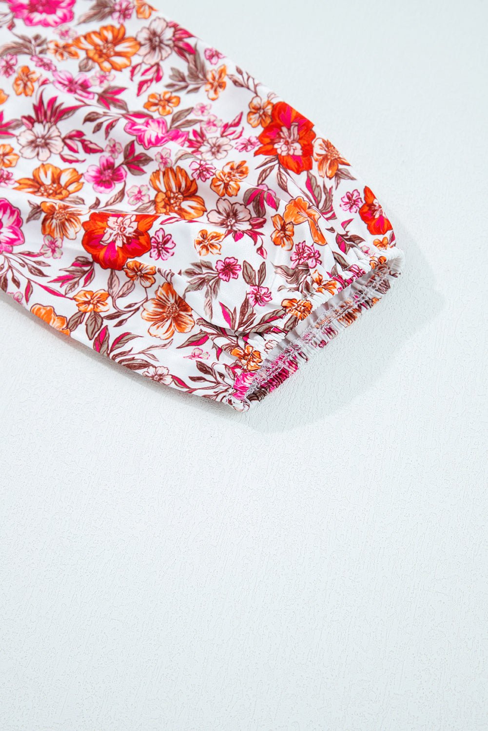 Pink Floral Print Tie Split Neck Bracelet Sleeve Blouse - MAD RUFFI