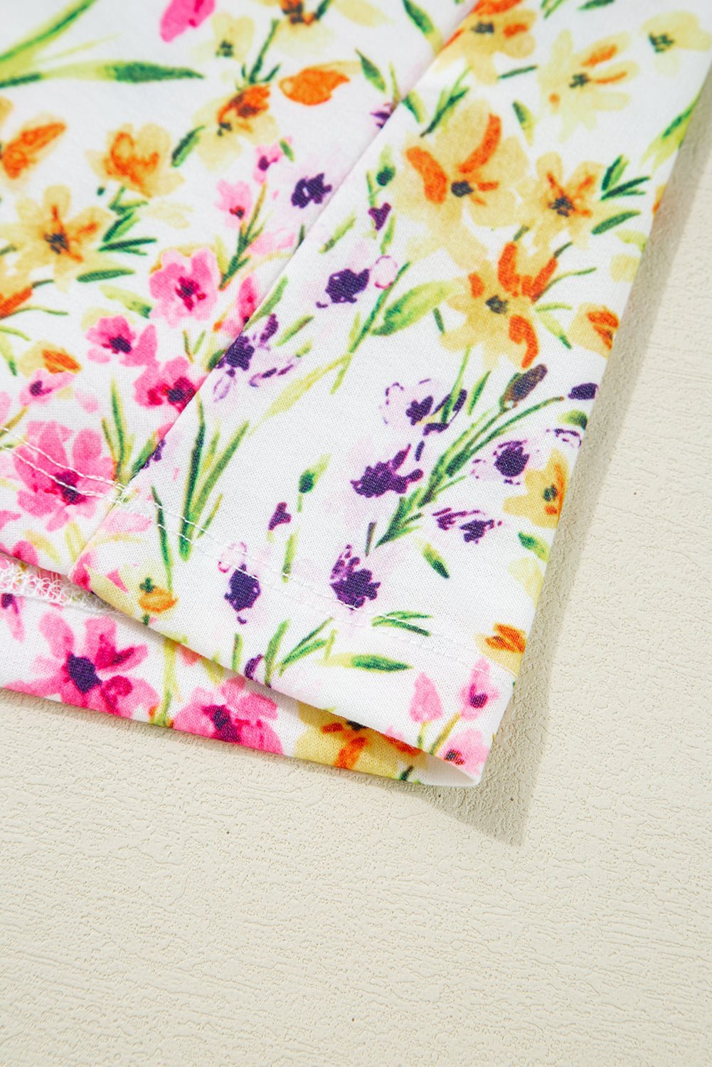 Pink Floral Puff Short Sleeve Crewneck Blouse - MAD RUFFI