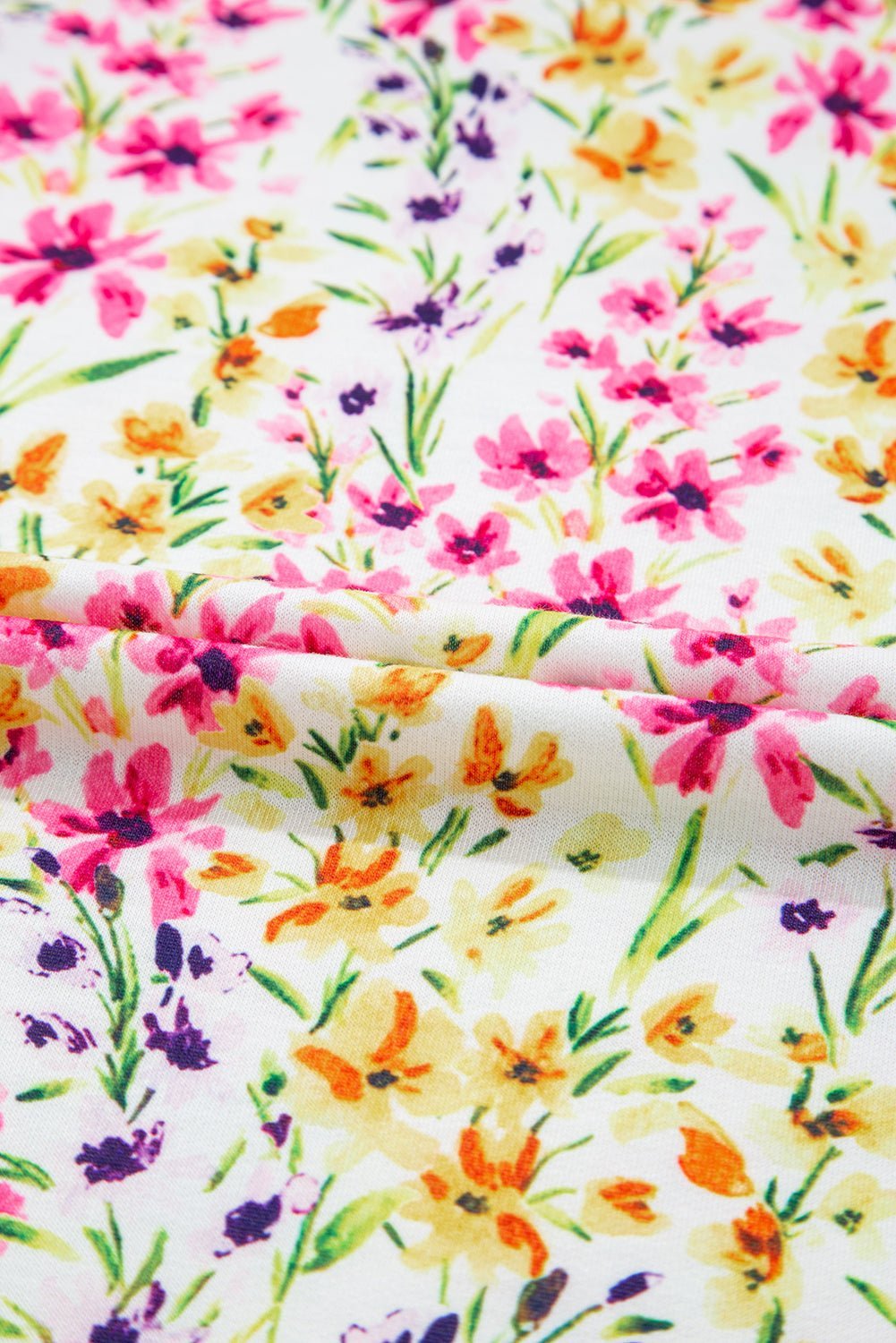 Pink Floral Puff Short Sleeve Crewneck Blouse - MAD RUFFI