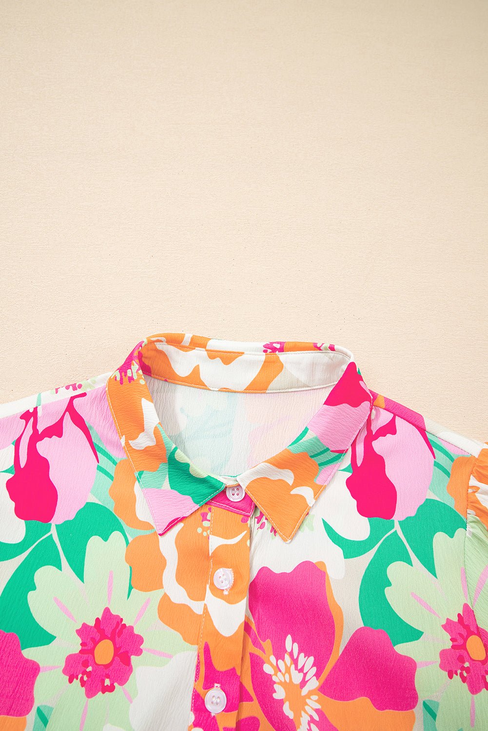 Pink Floral Puff Sleeve Collar Buttoned Babydoll Dress - MAD RUFFI