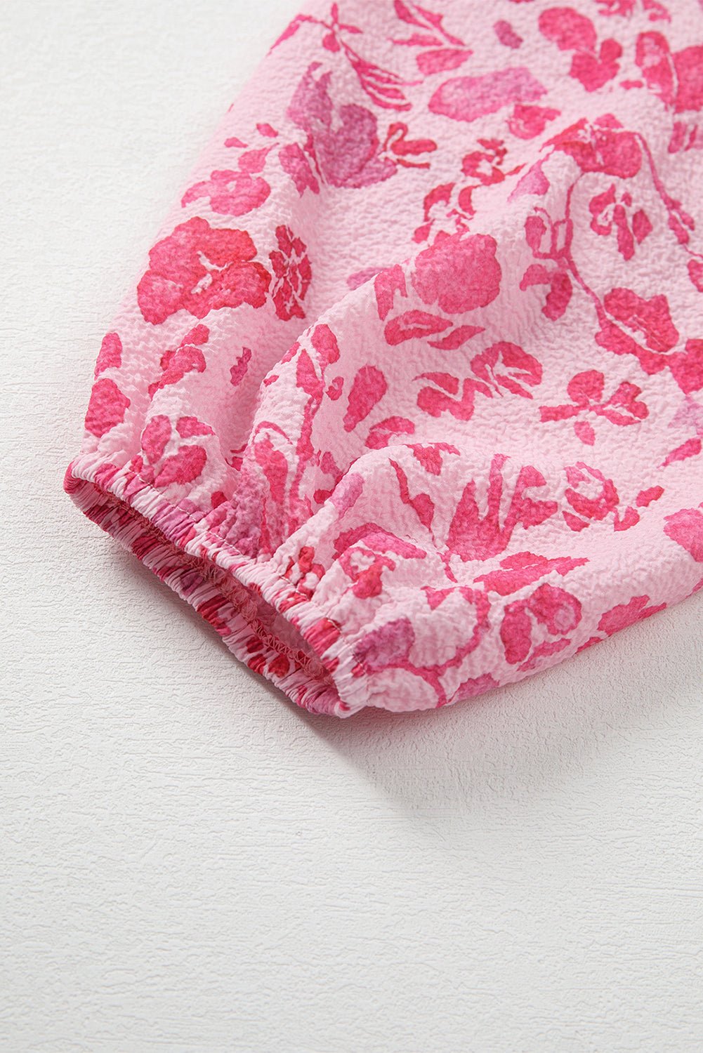 Pink Floral Puff Sleeve Split Neck Blouse - MAD RUFFI