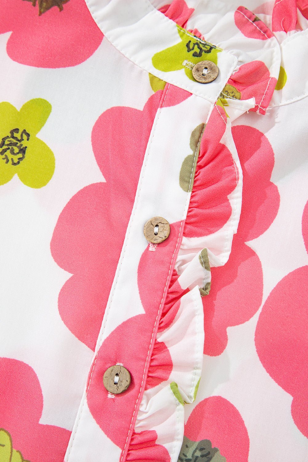 Pink Floral Ruffle Sleeve Striped Button Collar Blouse - MAD RUFFI