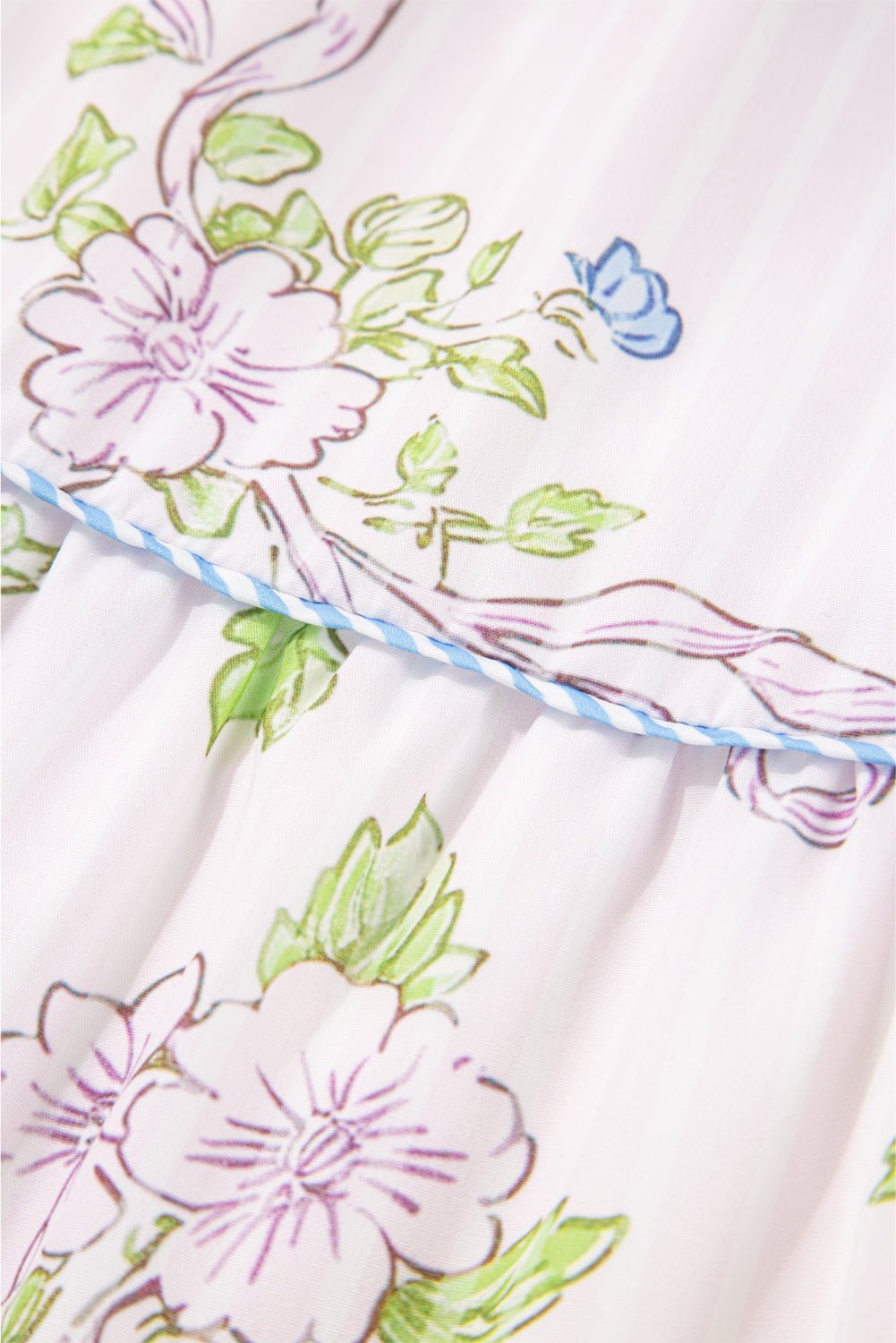 Pink Floral Striped Print Contrast Trim Tie Split Neck Mini Dress - MAD RUFFI