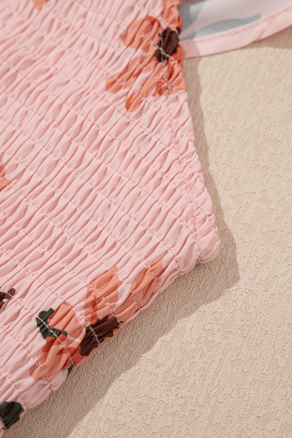 Pink Floral V Neck Smocked High Waist Ruffle Hem Maxi Dress - MAD RUFFI