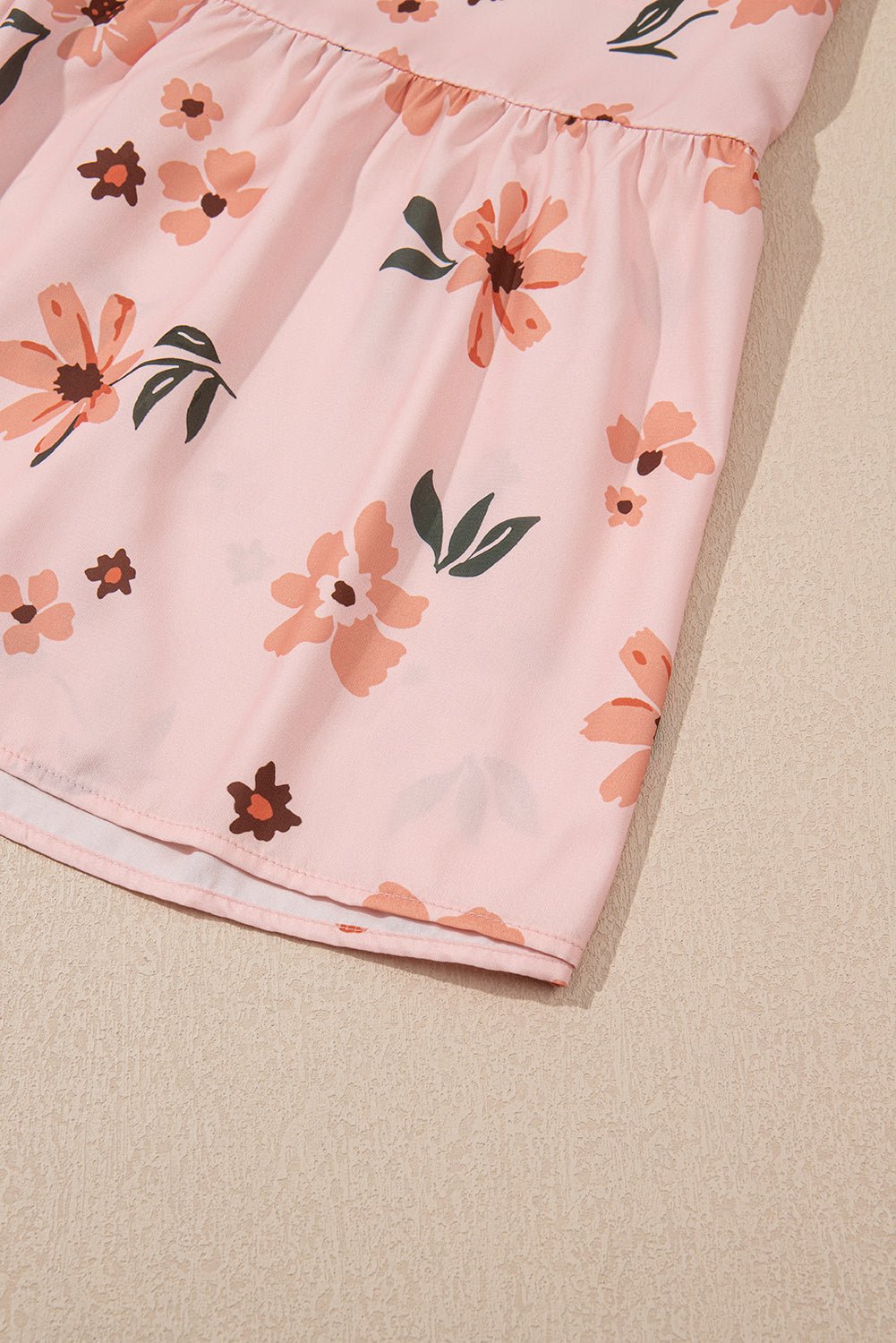 Pink Floral V Neck Smocked High Waist Ruffle Hem Maxi Dress - MAD RUFFI