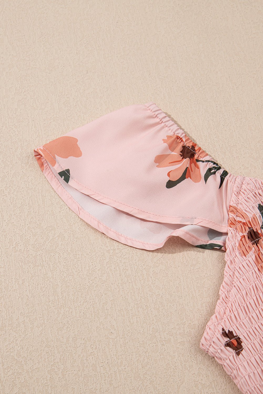 Pink Floral V Neck Smocked High Waist Ruffle Hem Maxi Dress - MAD RUFFI