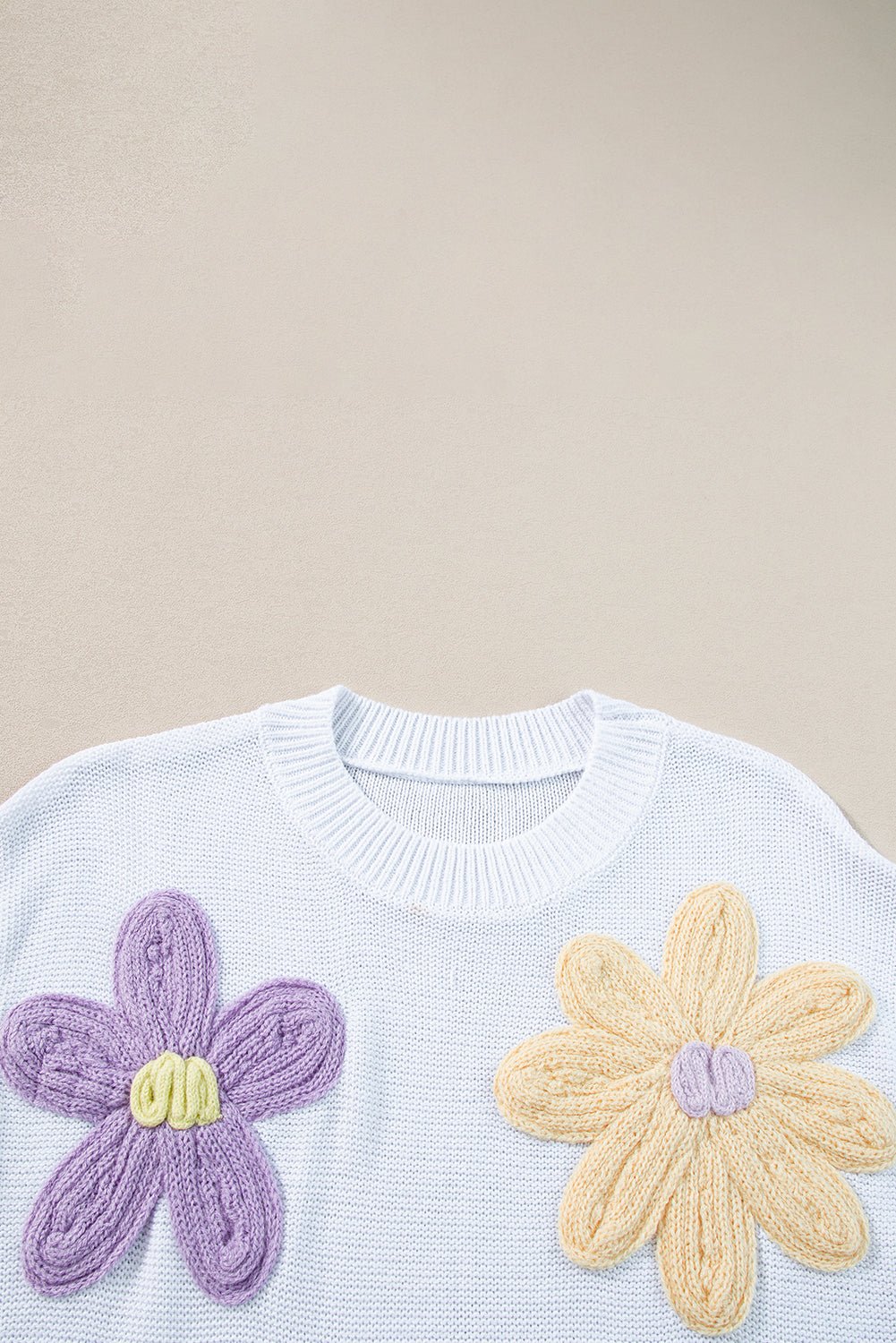 Pink Flower Patch Knit Round Neck Tee - MAD RUFFI