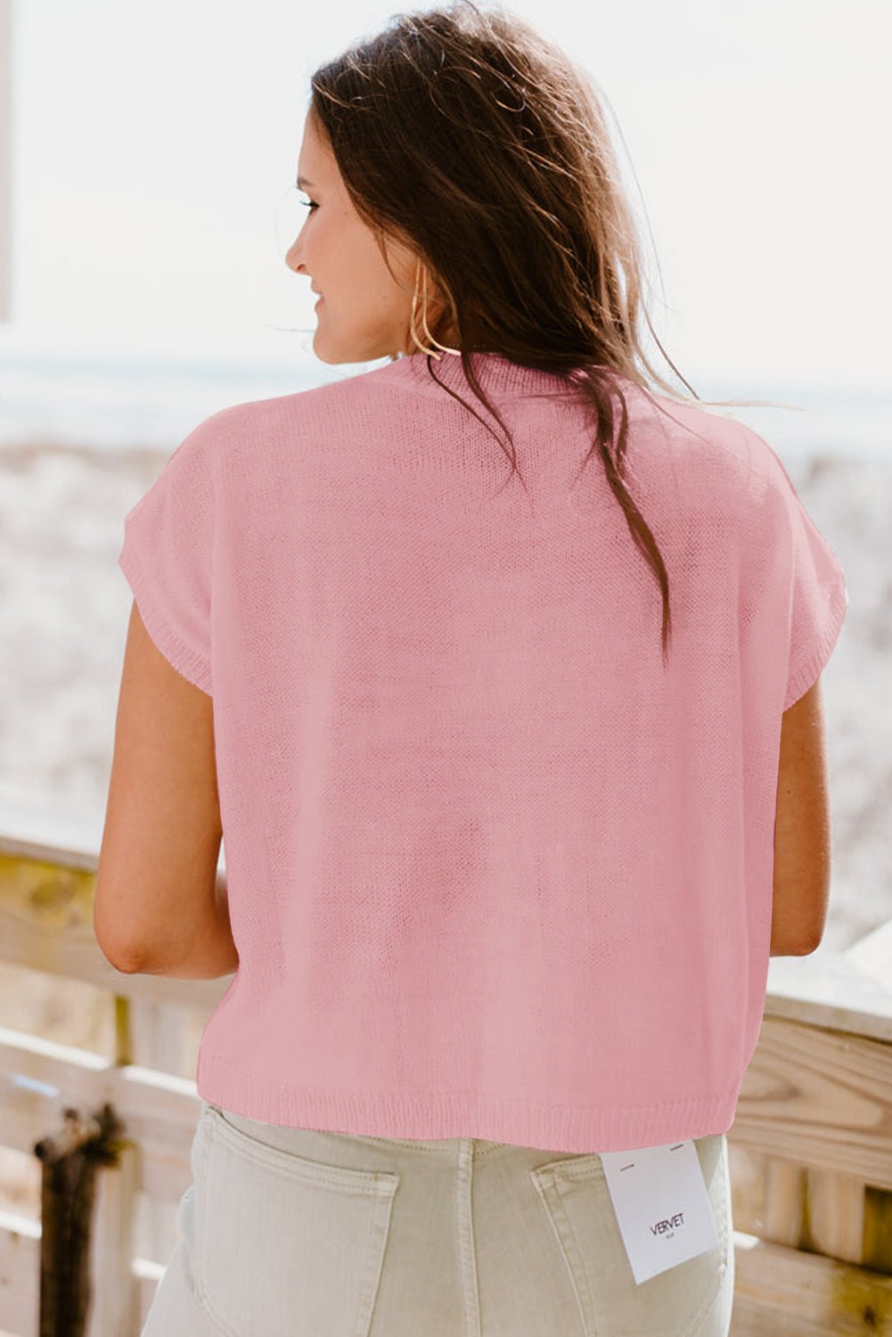 Pink Flower Patch Knit Round Neck Tee - MAD RUFFI