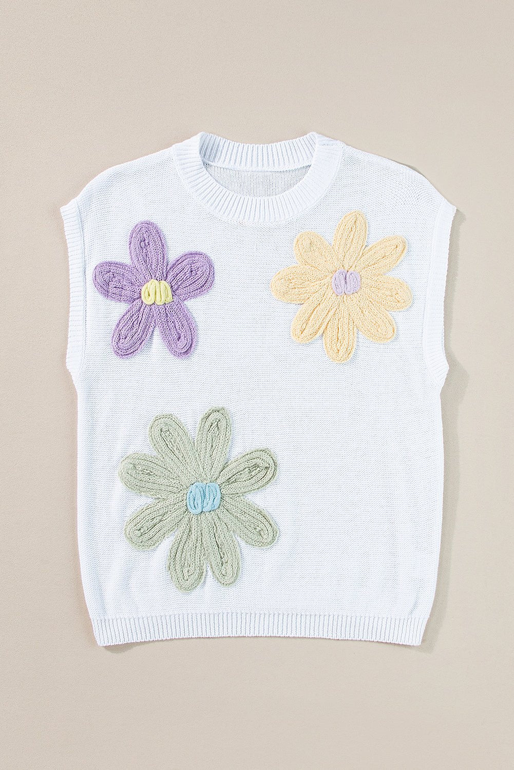 Pink Flower Patch Knit Round Neck Tee - MAD RUFFI