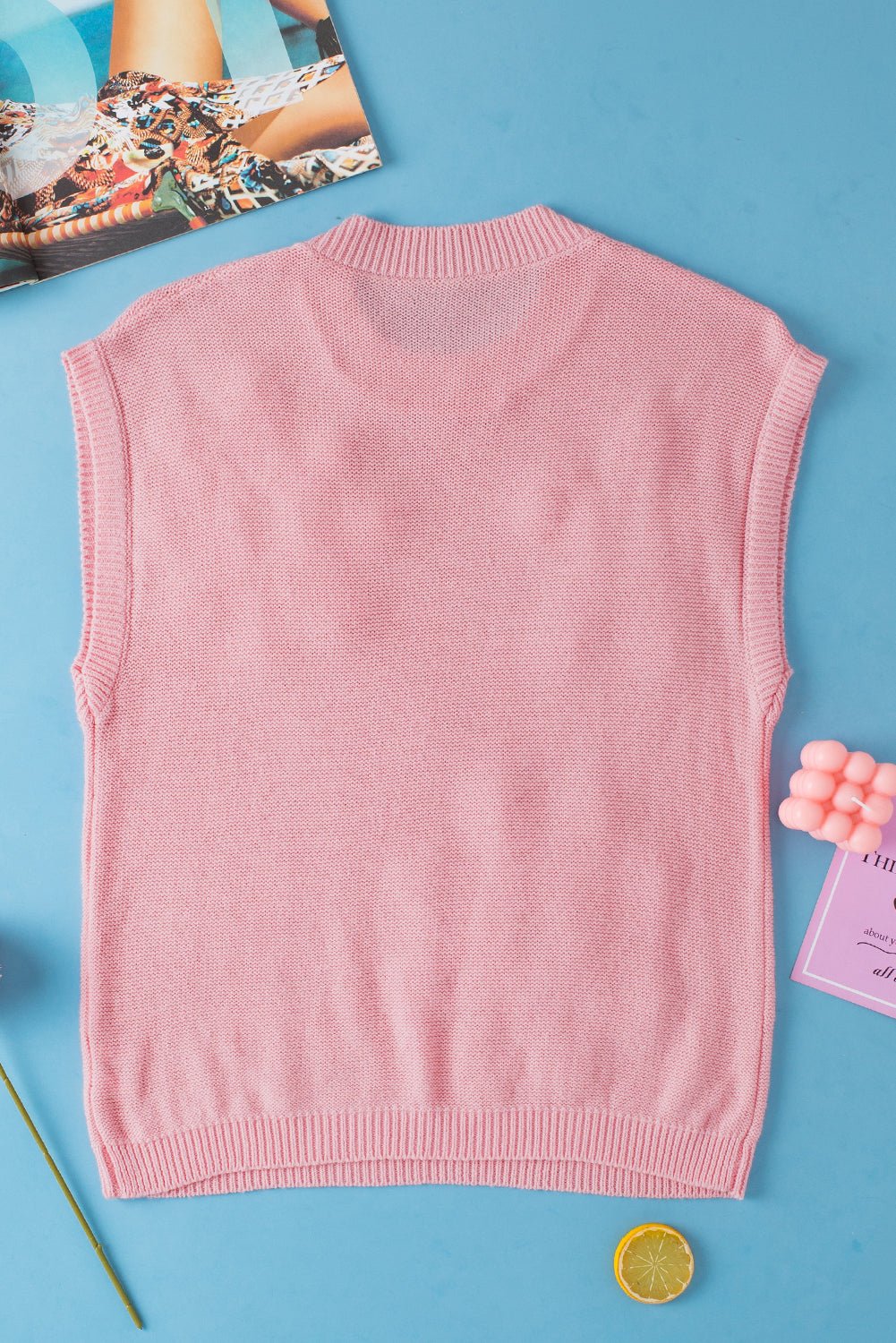 Pink Flower Patch Knit Round Neck Tee - MAD RUFFI