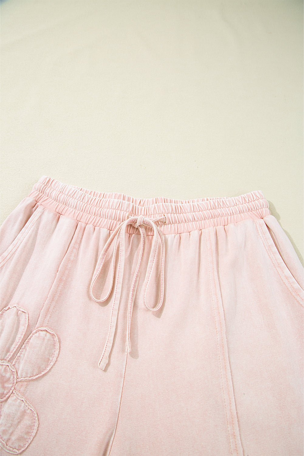 Pink Flower Patch Mineral Washed Cropped Wide Leg Pants - MAD RUFFI