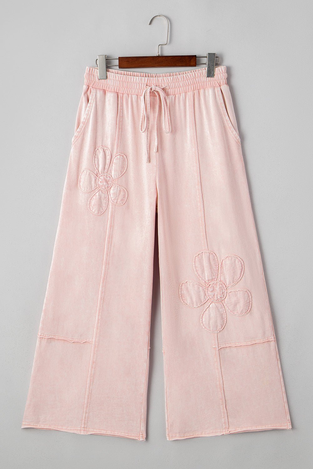 Pink Flower Patch Mineral Washed Cropped Wide Leg Pants - MAD RUFFI