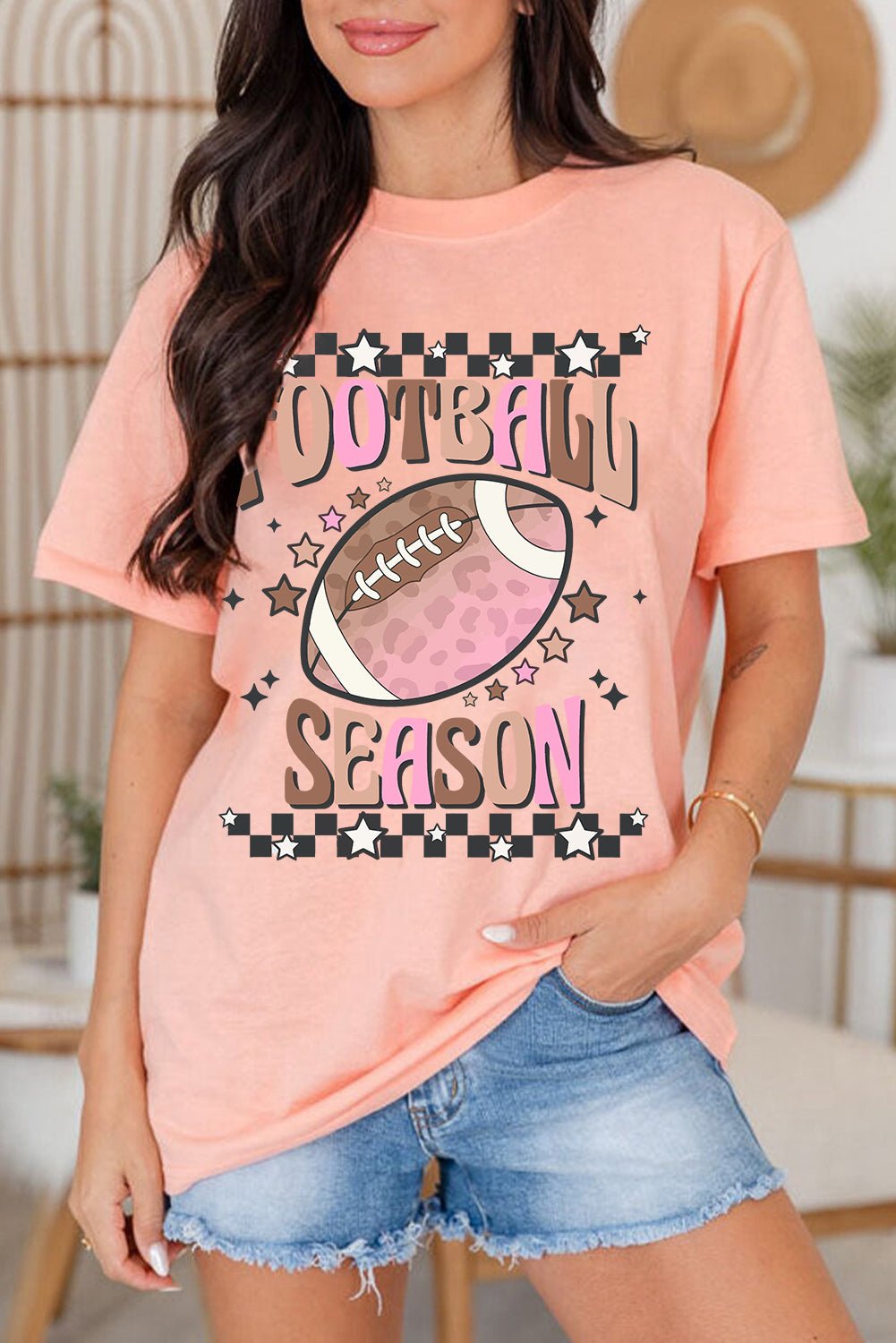Pink FOOTBALL SEASON Graphic Game Day T Shirt - MAD RUFFI