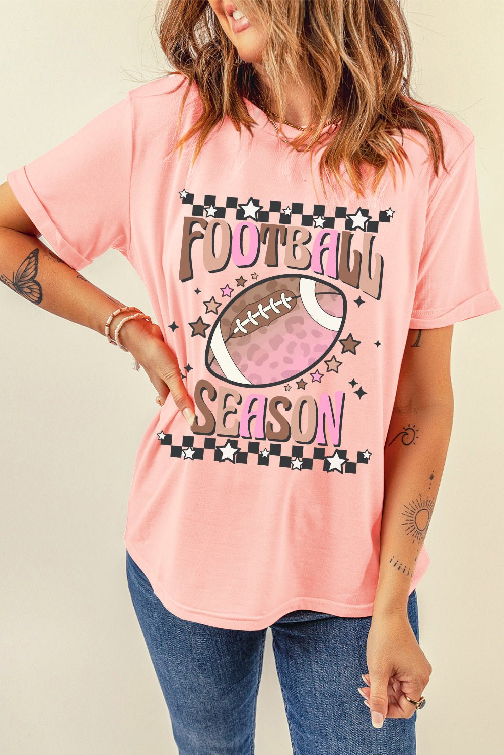 Pink FOOTBALL SEASON Graphic Game Day T Shirt - MAD RUFFI