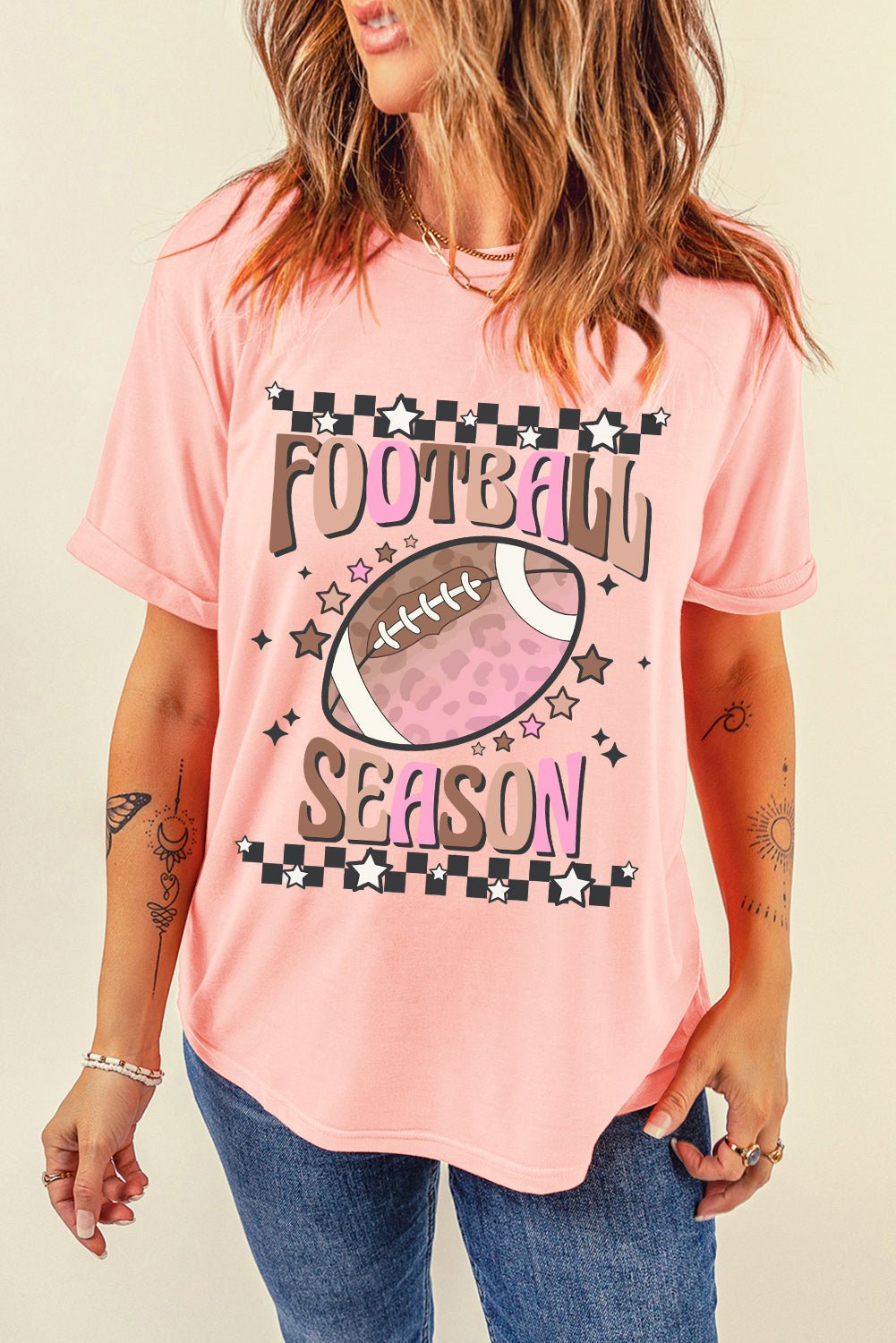 Pink FOOTBALL SEASON Graphic Game Day T Shirt - MAD RUFFI