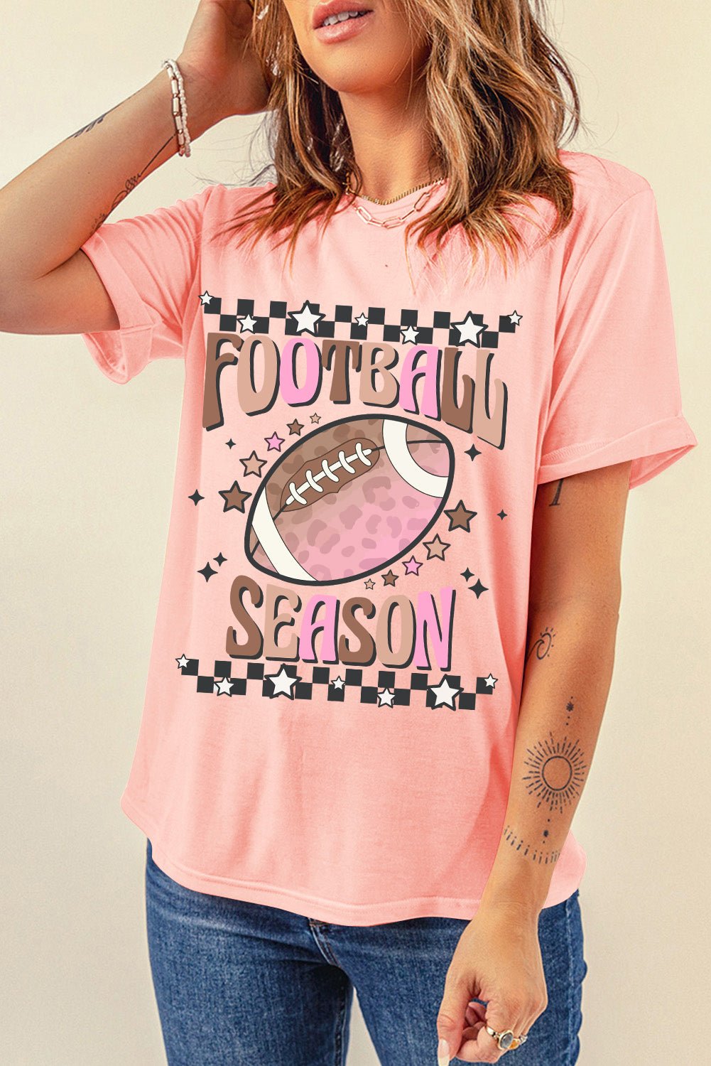 Pink FOOTBALL SEASON Graphic Game Day T Shirt - MAD RUFFI