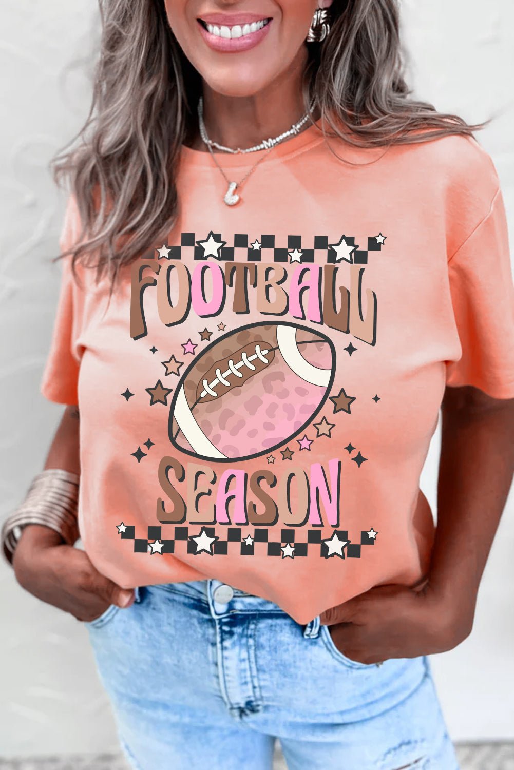 Pink FOOTBALL SEASON Graphic Game Day T Shirt - MAD RUFFI