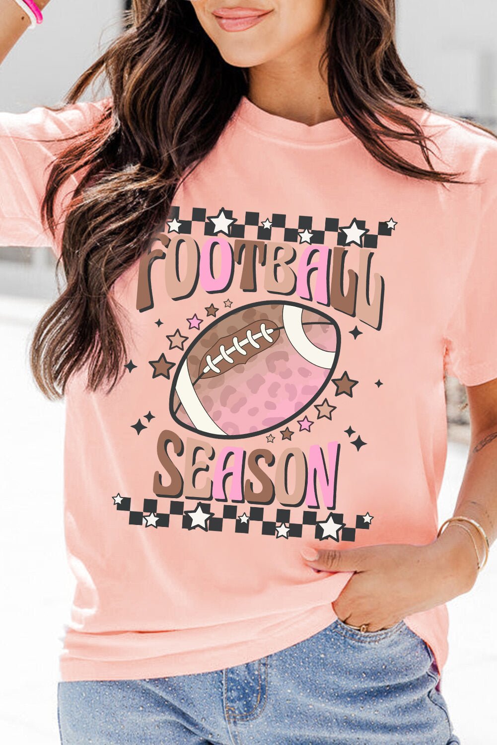 Pink FOOTBALL SEASON Graphic Game Day T Shirt - MAD RUFFI