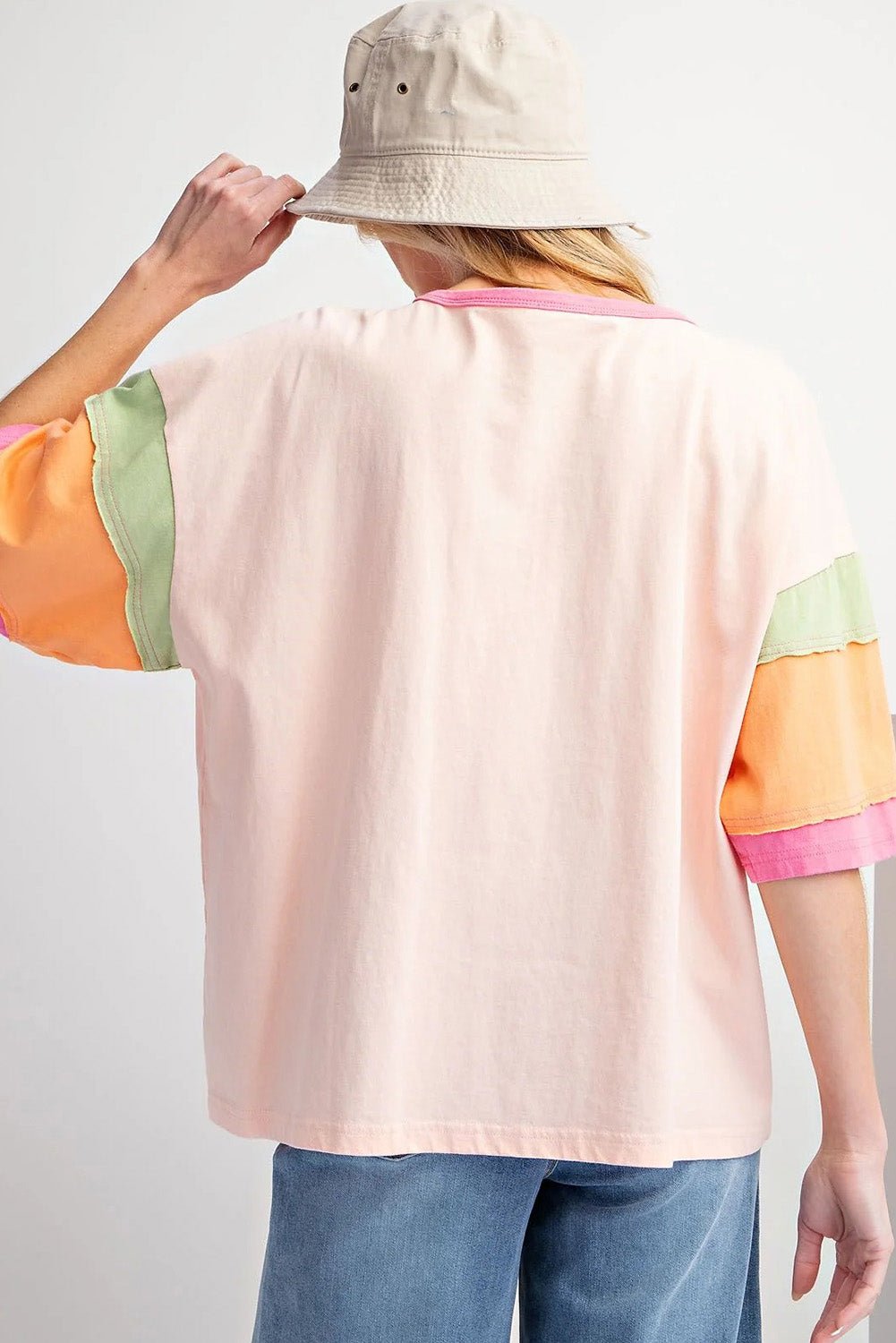 Pink Game Day Football Graphic Color Block Sleeve Tee - MAD RUFFI