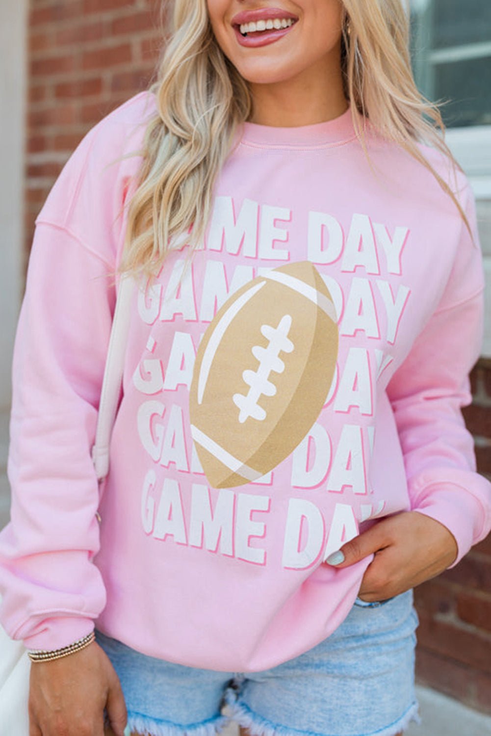 Pink GAME DAY Football Print Casual Sweatshirt - MAD RUFFI