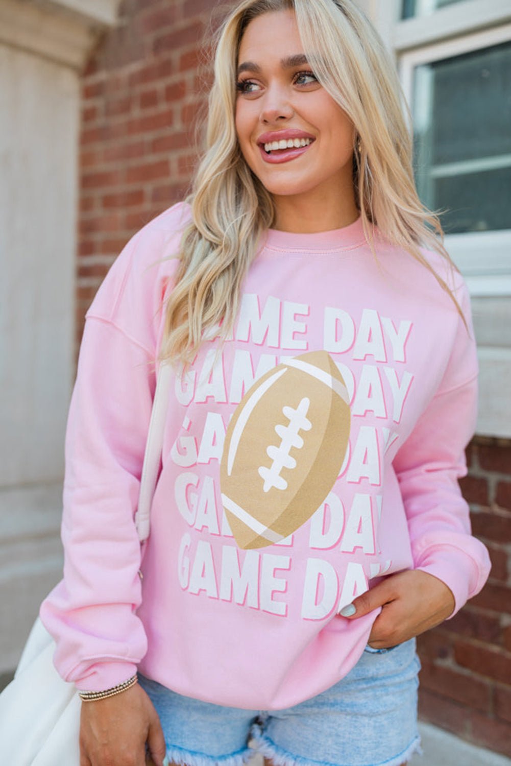 Pink GAME DAY Football Print Casual Sweatshirt - MAD RUFFI