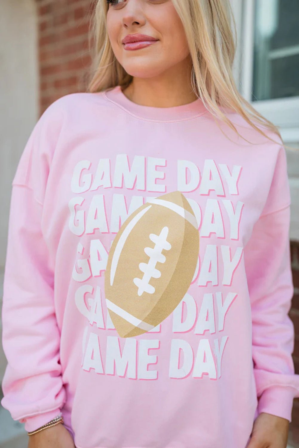 Pink GAME DAY Football Print Casual Sweatshirt - MAD RUFFI