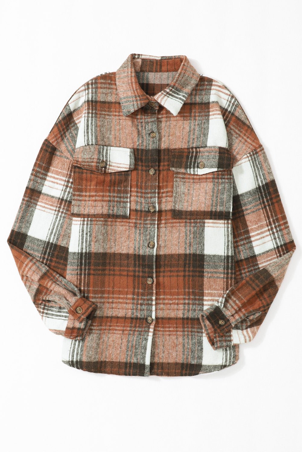 Pink & Grey Plaid Button Up Collared Flannel Shacket - MAD RUFFI