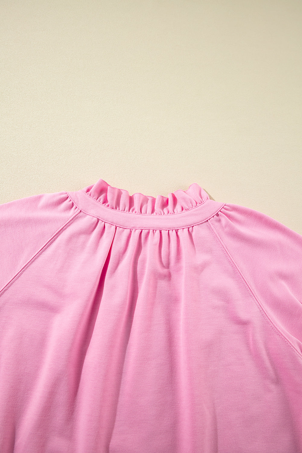 Pink Half Zip Puff Sleeve Top and Ruffle Shorts Set - Two Piece Shorts Sets