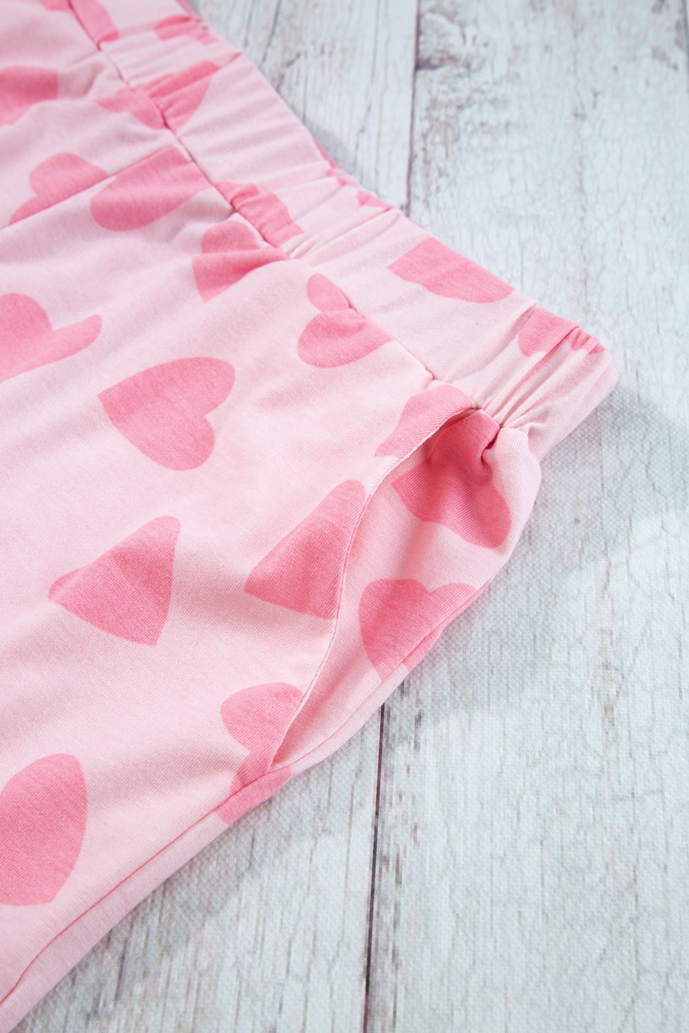 Pink Heart Print Long Sleeve Top and Shorts Loungewear Set - MAD RUFFI