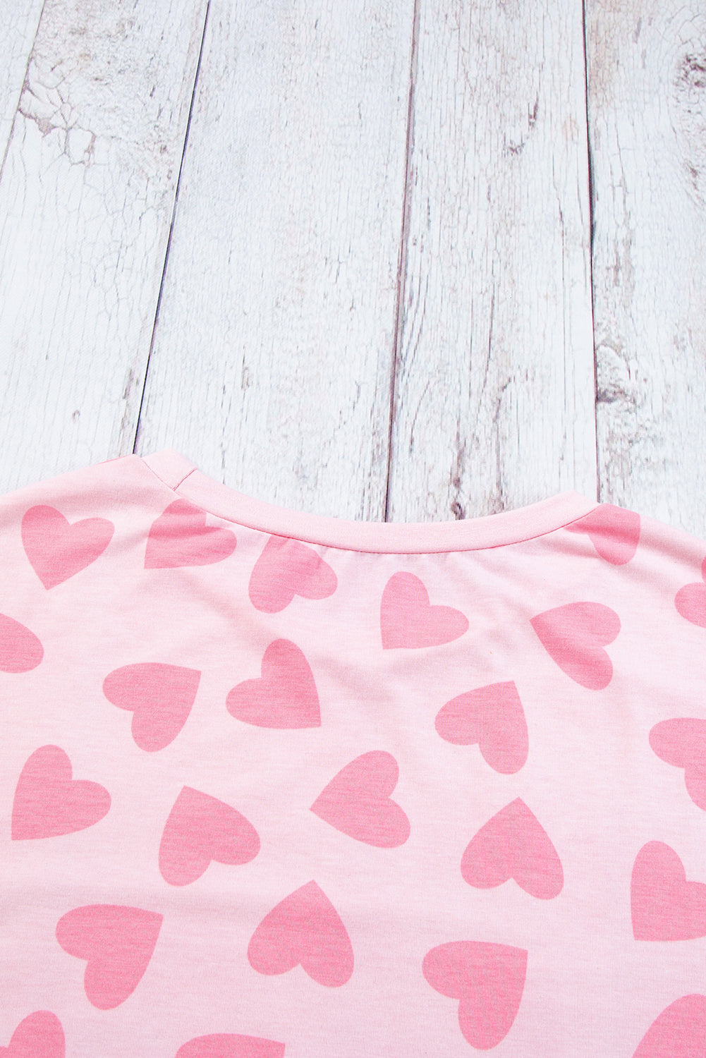 Pink Heart Print Long Sleeve Top and Shorts Loungewear Set - MAD RUFFI