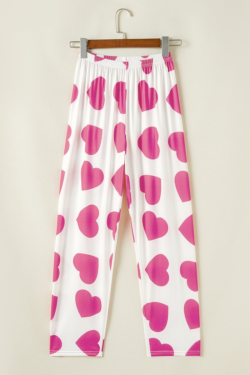 Pink Heart Print Ruffle Sleeveless Top and Pants Pajama Set - MAD RUFFI