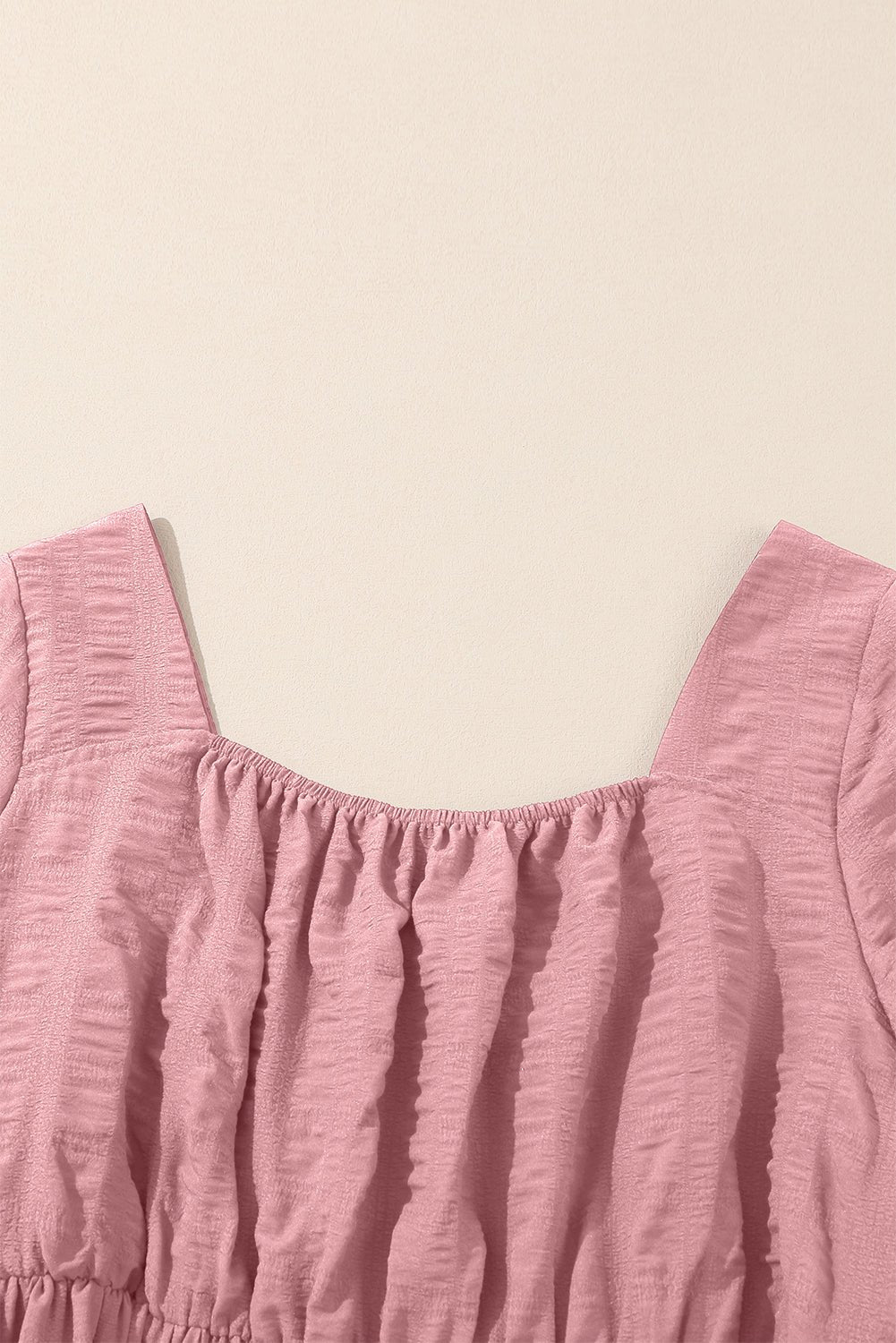 Pink Lace - up Ruched Front Long Sleeve Ruffle Hem Plus Size Midi Dress - MAD RUFFI