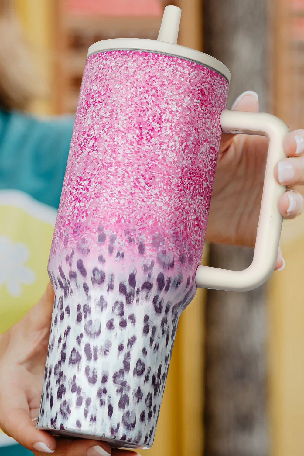 Pink Leopard Gradient 40oz Stainless Steel Tumbler - MAD RUFFI