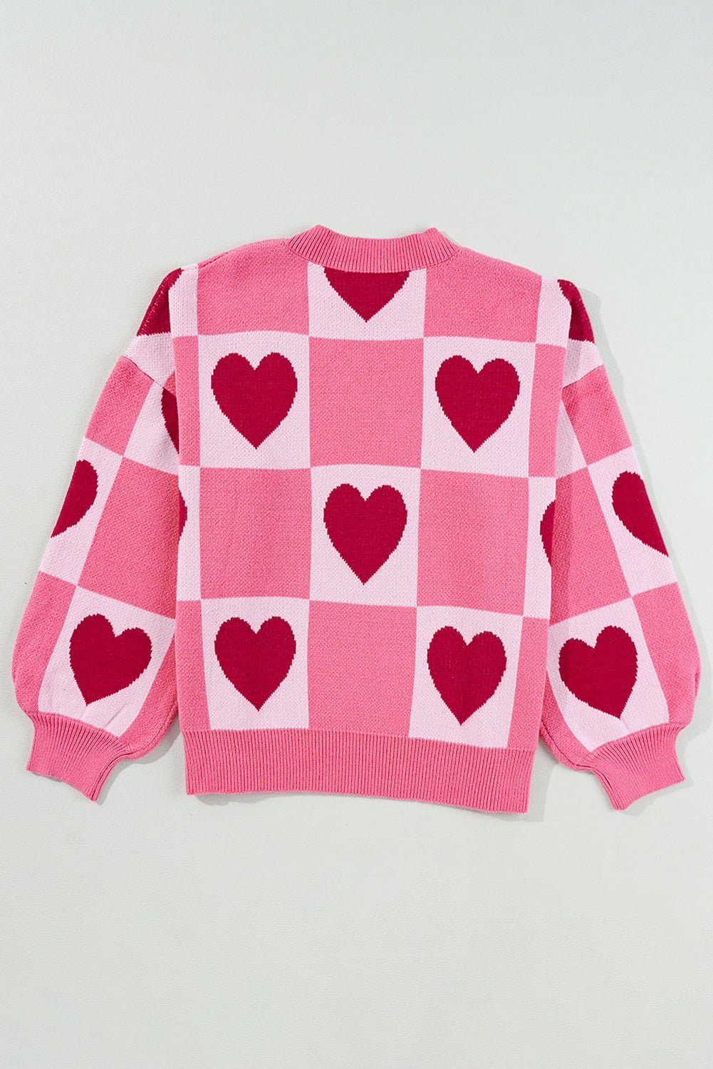 Pink Love Heart Checkered Valentine Knit Sweater - MAD RUFFI