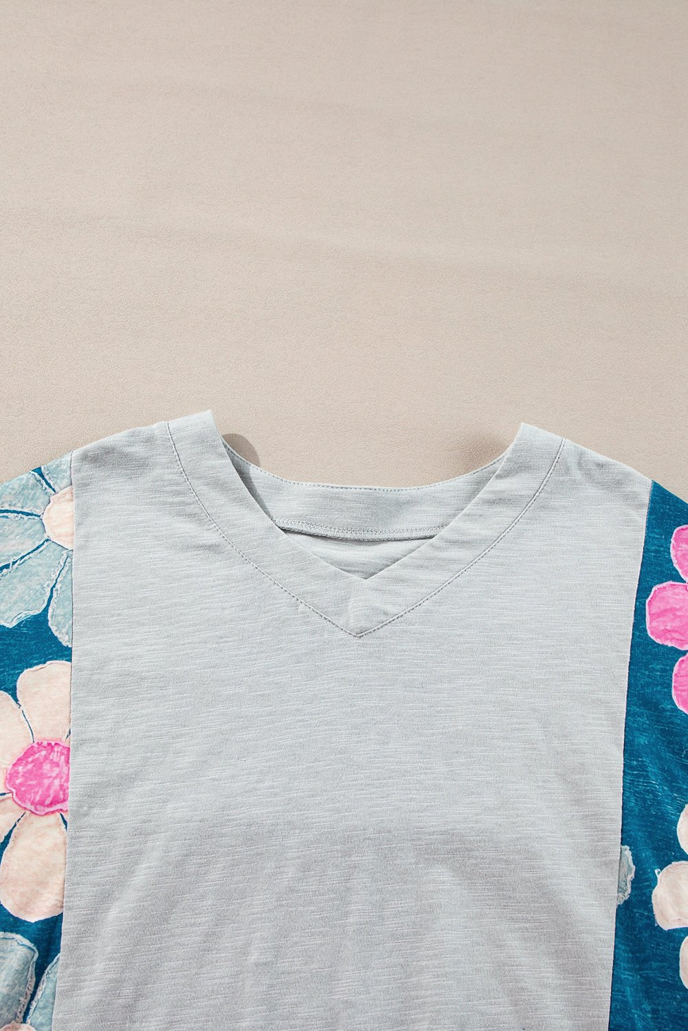 Pink Patchwork 60s Flower V Neck Bracelet Sleeve Oversized Top - MAD RUFFI