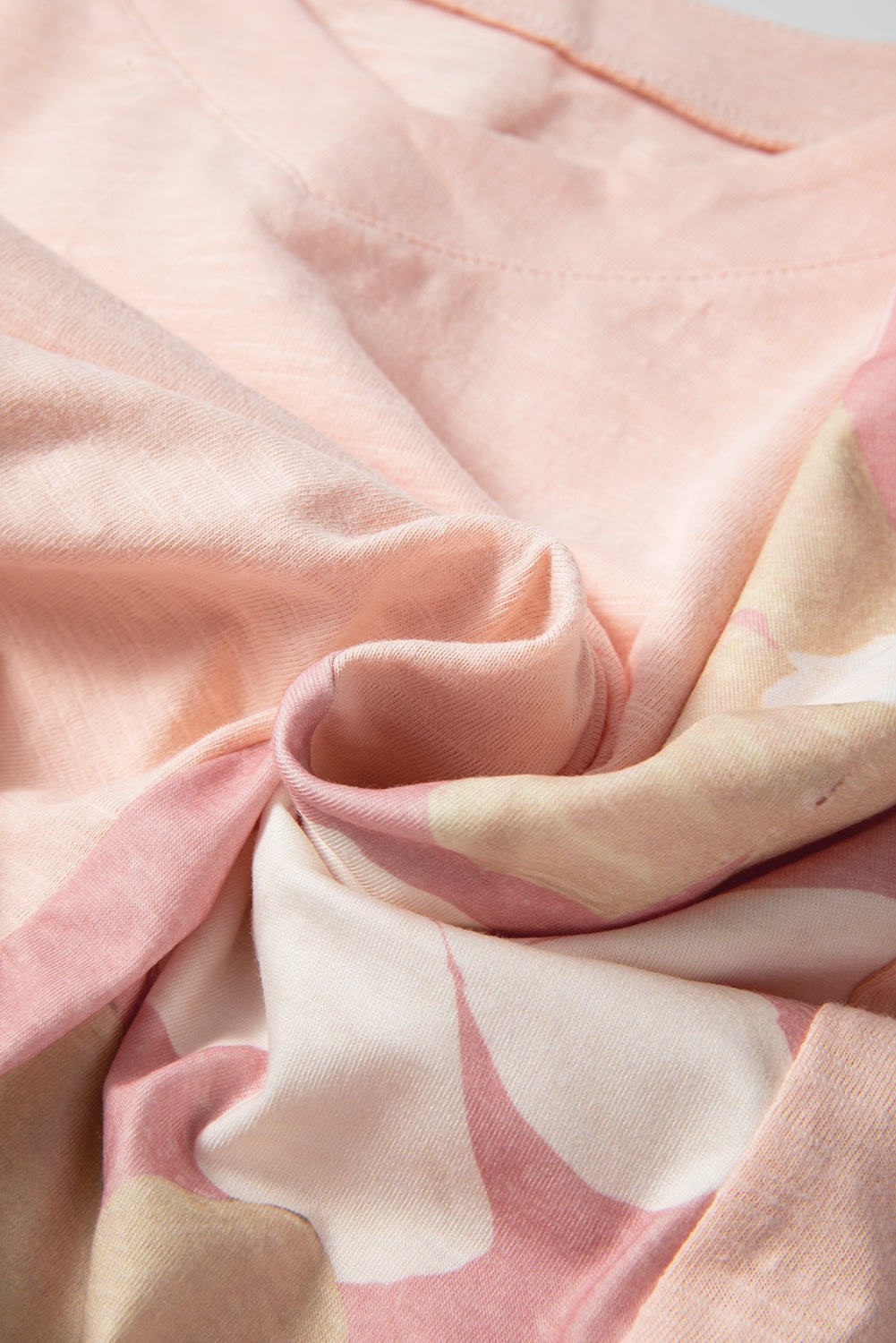 Pink Patchwork 60s Flower V Neck Bracelet Sleeve Oversized Top - MAD RUFFI