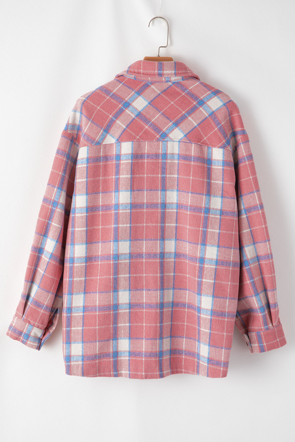 Pink Plaid Flap Pocket Button Up Shacket - MAD RUFFI