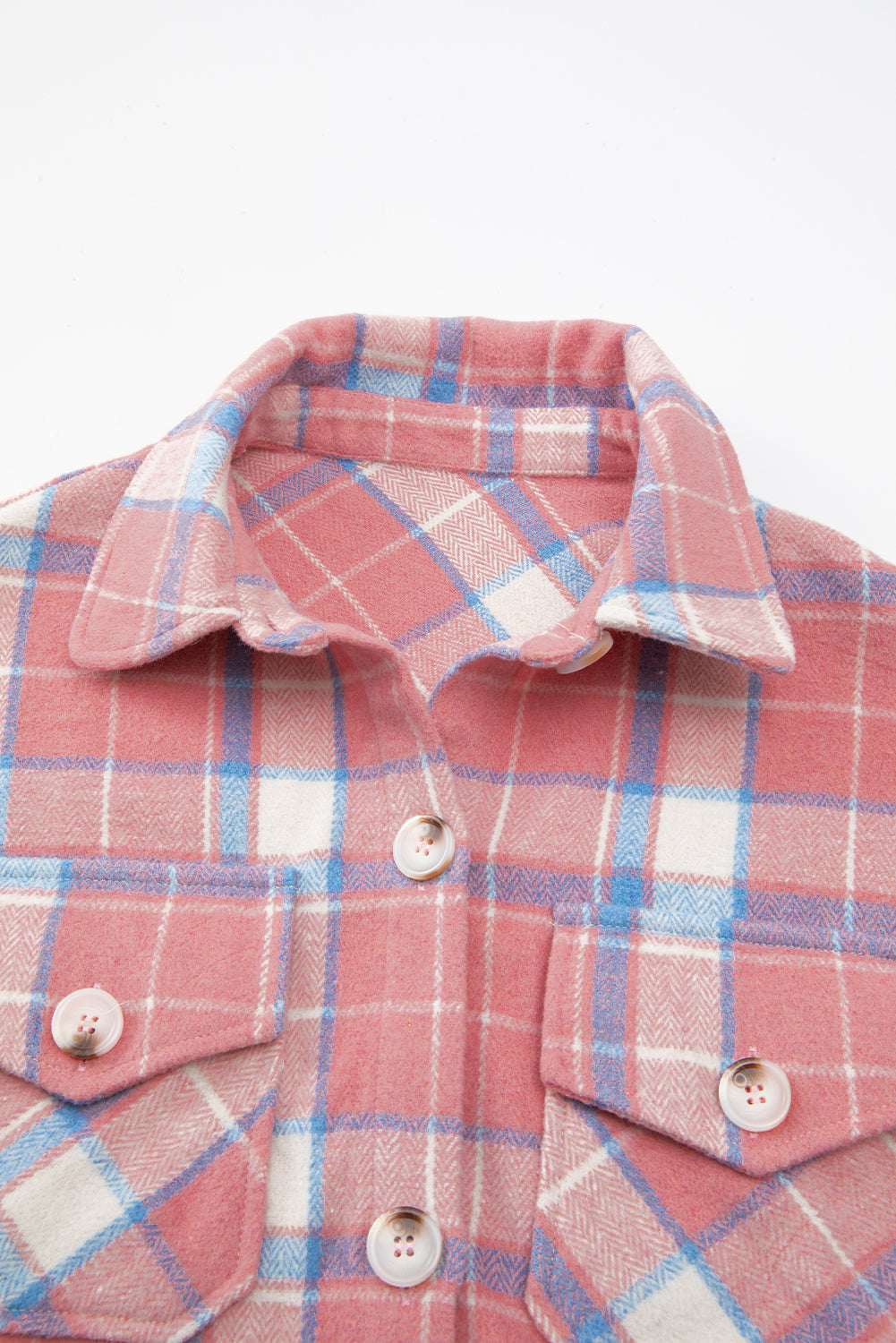 Pink Plaid Flap Pocket Button Up Shacket - MAD RUFFI