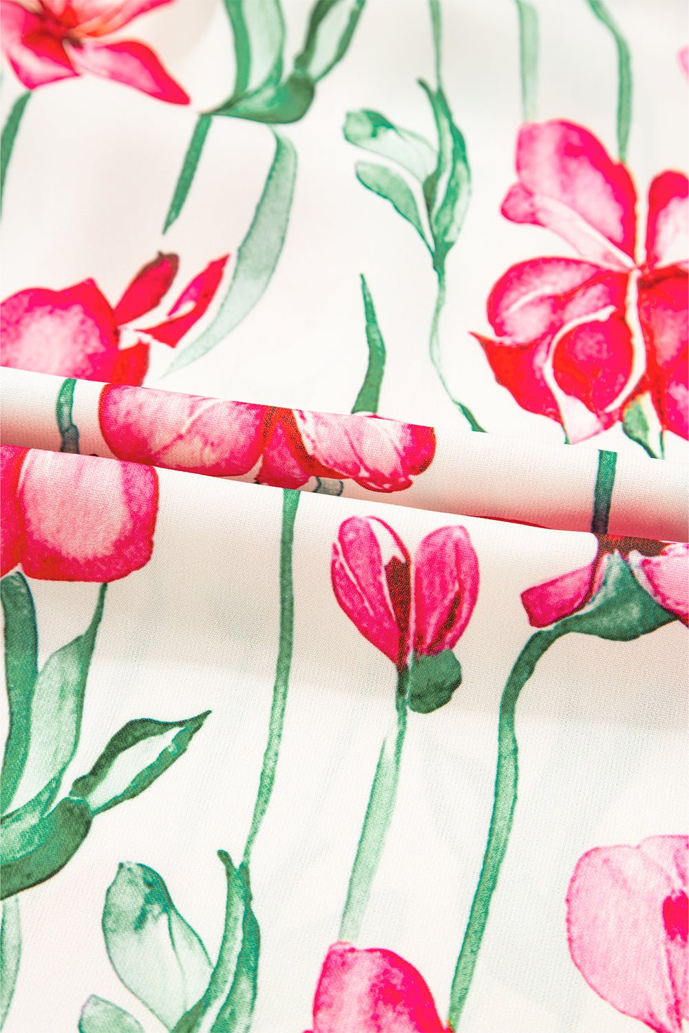 Pink Plus Size Floral Print Striped Trim V Neck Blouse - MAD RUFFI