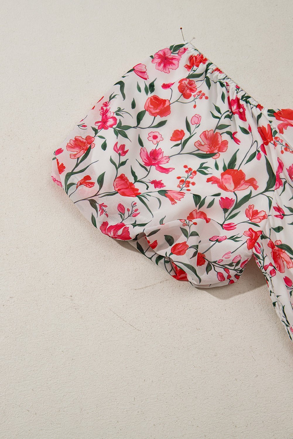 Pink Plus Size Floral Square Neck Puff Sleeve Ruffle Maxi Dress - MAD RUFFI