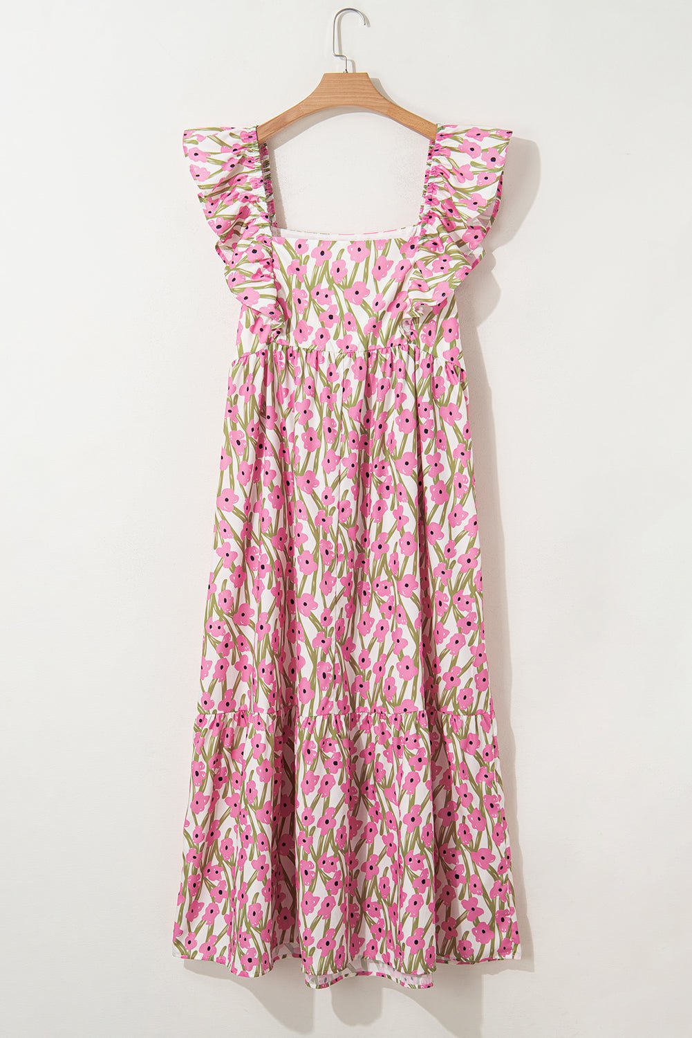 Pink Plus Size Ruffle High Waist Floral Maxi Dress - MAD RUFFI
